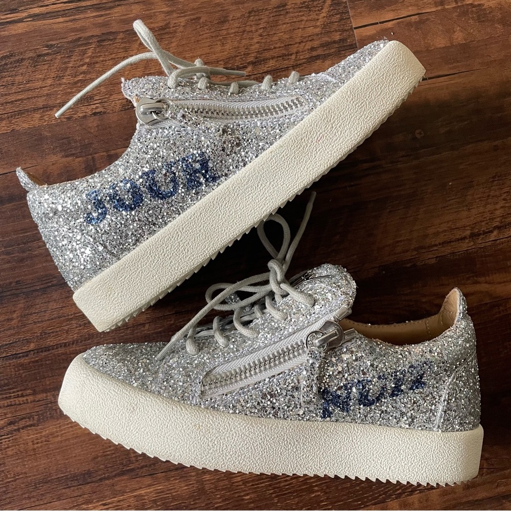 GIUSEPPE ZANOTTI Silver Glitter Gail Sneakers- Women’s 6
